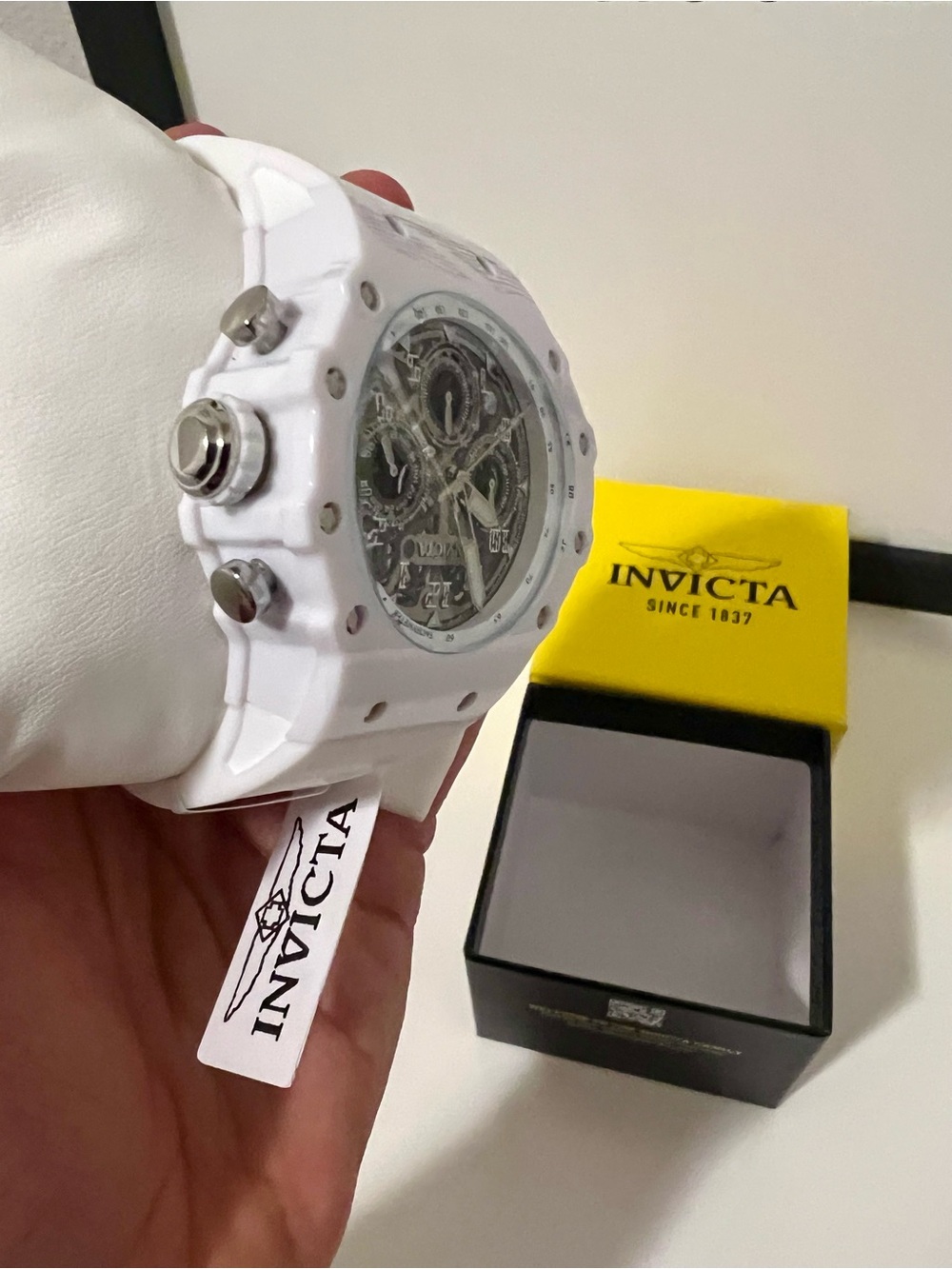 Invicta White Skeleton Chronograph Watch with Silver Accents - Picture 3 of 4